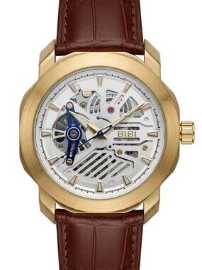 BiBi-B1116 Gold case, white dial, coffee leather strap